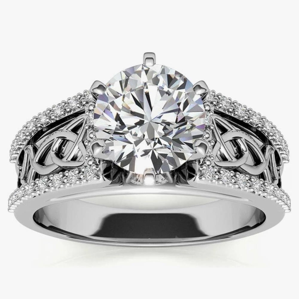 NWT-.925 SS 1 CT Round Cut Moissanite Celtic Knot Engagement Solitaire Ring
